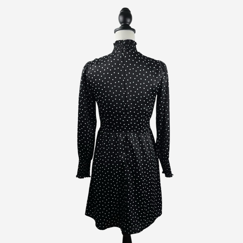 LOFT Dotted Smocked Mini Flare Dress Size 0 Petite Black Lined NEW - Picture 8 of 15